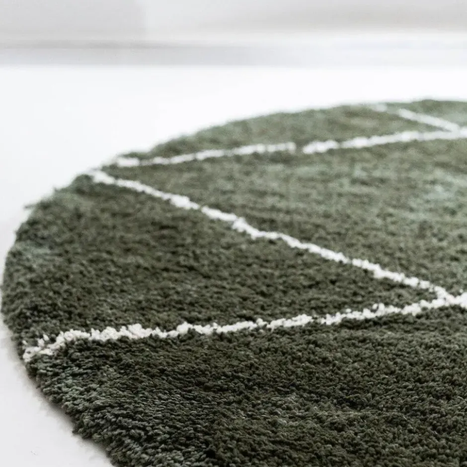 Interieur05 rond berber vloerkleed Nea groen/cream - 160 x 160 cm