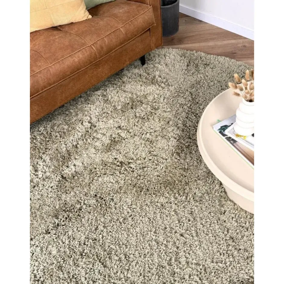 Interieur05 rond hoogpolig vloerkleed polyester Pilo groen - 290 x 200 cm