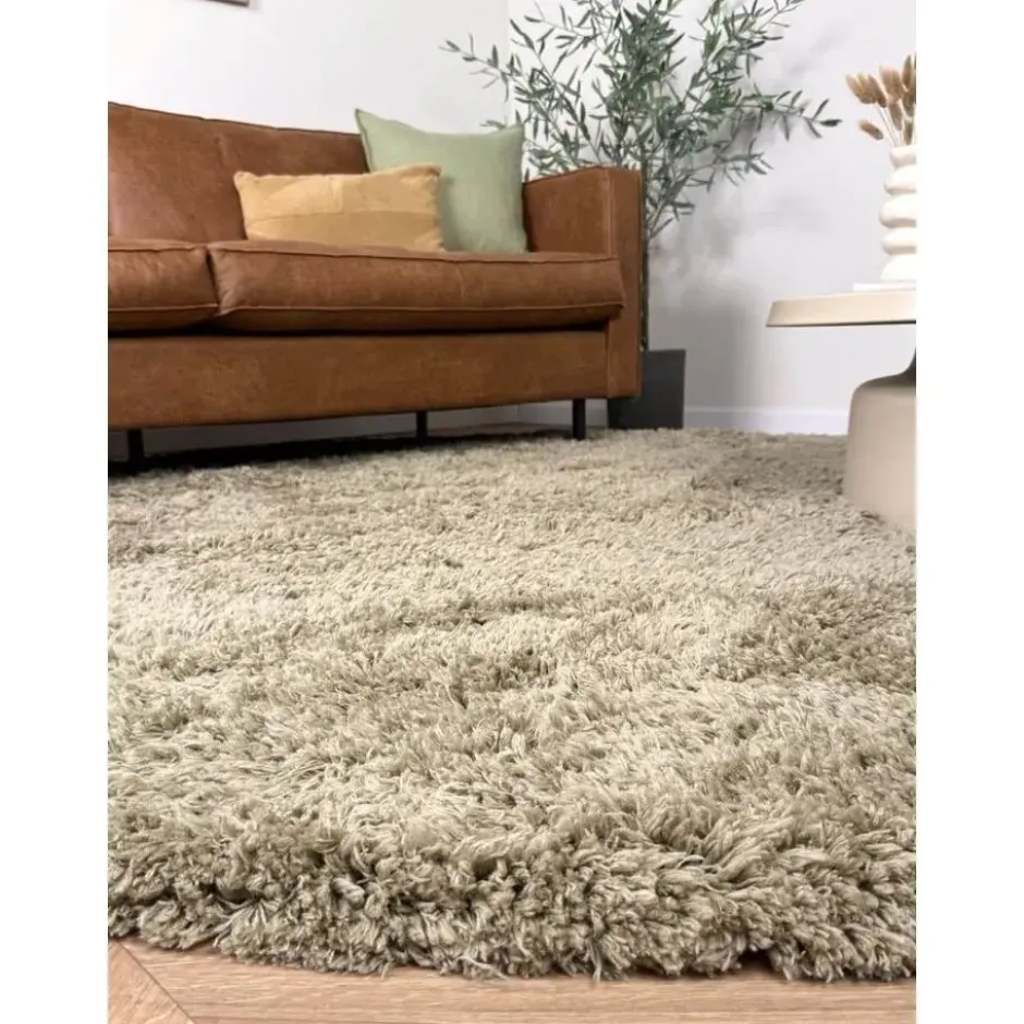 Interieur05 rond hoogpolig vloerkleed polyester Pilo groen - 290 x 200 cm