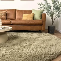 Interieur05 rond hoogpolig vloerkleed polyester Pilo groen - 290 x 200 cm