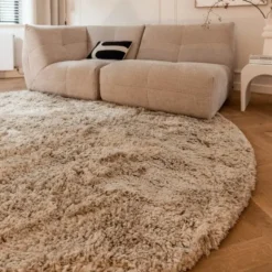 Interieur05 rond Hoogpolig Vloerkleed Polyester Pilo Beige - 240 x 240 cm