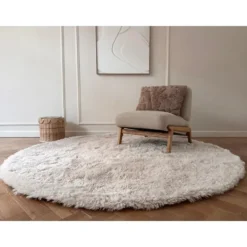 Interieur05 rond hoogpolig vloerkleed Furr beige - 200 x 200 cm