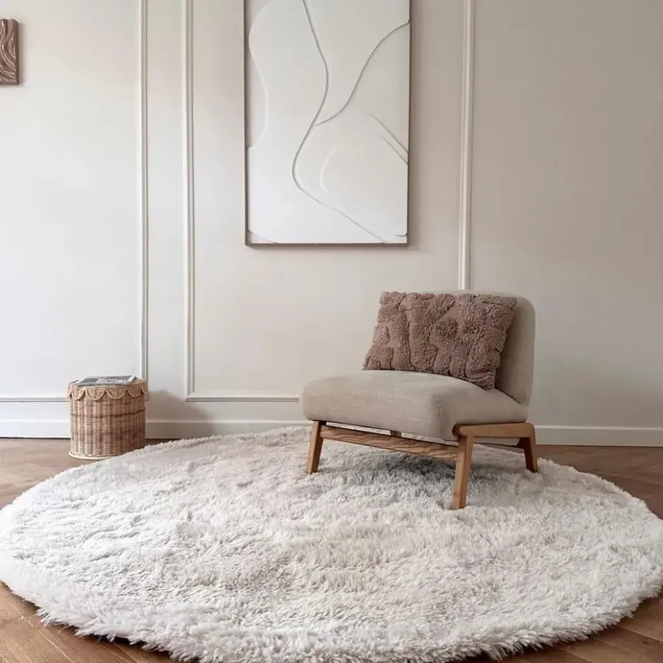 Interieur05 rond hoogpolig vloerkleed Furr beige - 200 x 200 cm