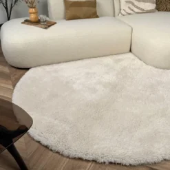 Interieur05 rond hoogpolig vloerkleed Furr beige - 200 x 200 cm