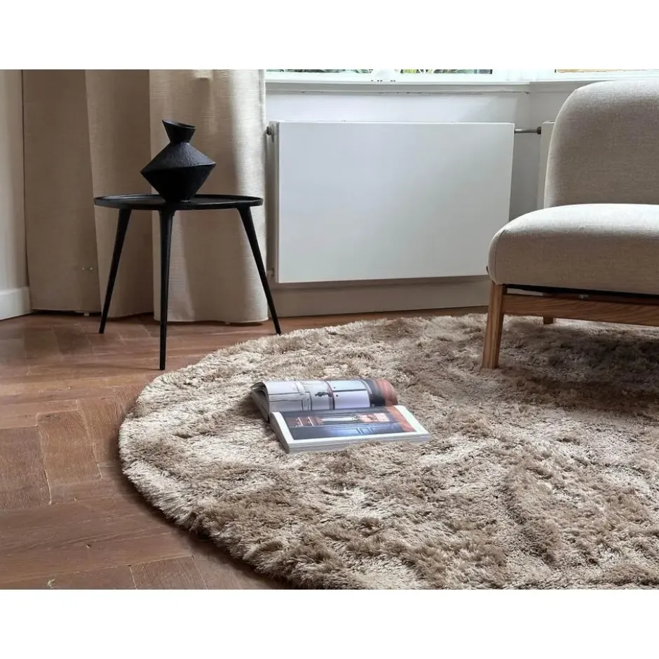 Interieur05 Rond Hoogpolig vloerkleed Odelia Bruin/taupe - 240 x 240 cm