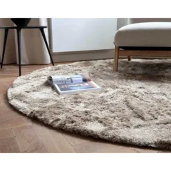 Interieur05 Rond Hoogpolig vloerkleed Odelia Bruin/taupe - 240 x 240 cm