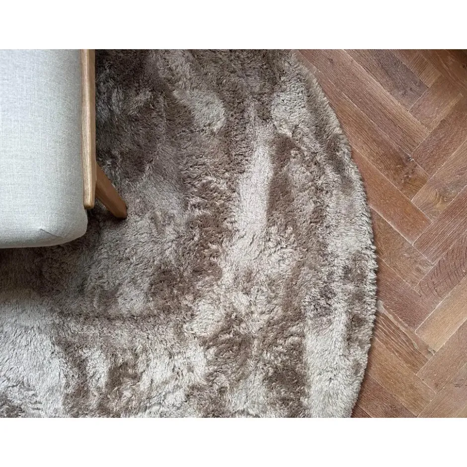 Interieur05 Rond Hoogpolig vloerkleed Odelia Bruin/taupe - 240 x 240 cm