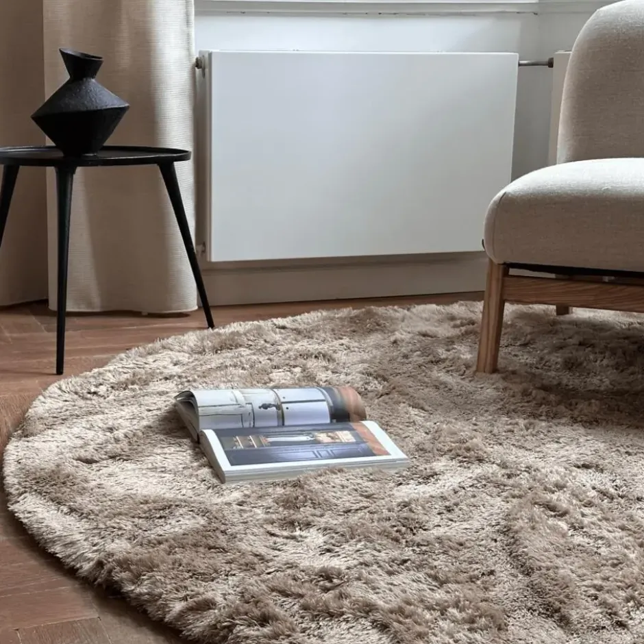 Interieur05 Rond Hoogpolig vloerkleed Odelia Bruin/taupe - 240 x 240 cm