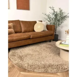 Interieur05 rond hoogpolig vloerkleed polyester Pilo taupe - 290 x 200 cm