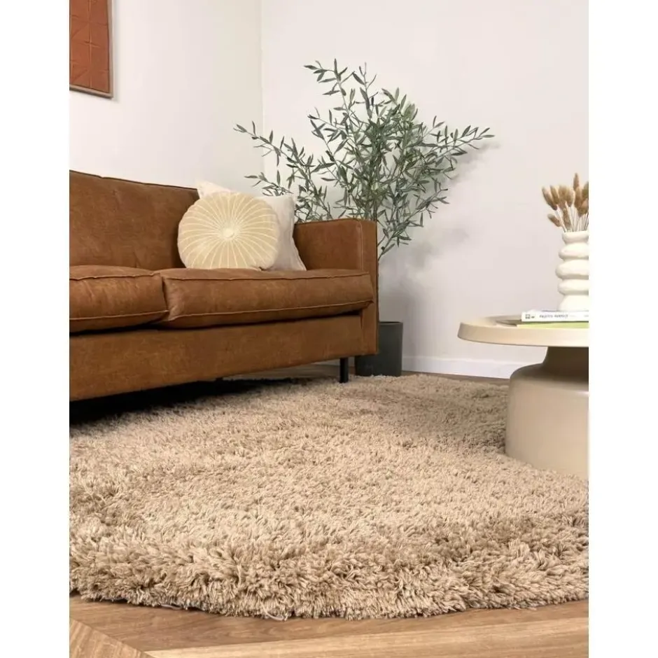 Interieur05 rond hoogpolig vloerkleed polyester Pilo taupe - 290 x 200 cm
