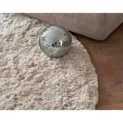 Interieur05 rond hoogpolig vloerkleed polyester Pilo ivoor/wit - 120 x 120 cm