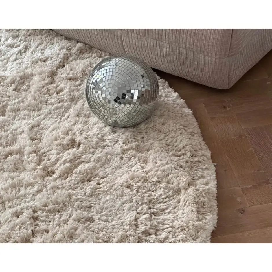Interieur05 rond hoogpolig vloerkleed polyester Pilo ivoor/wit - 120 x 120 cm