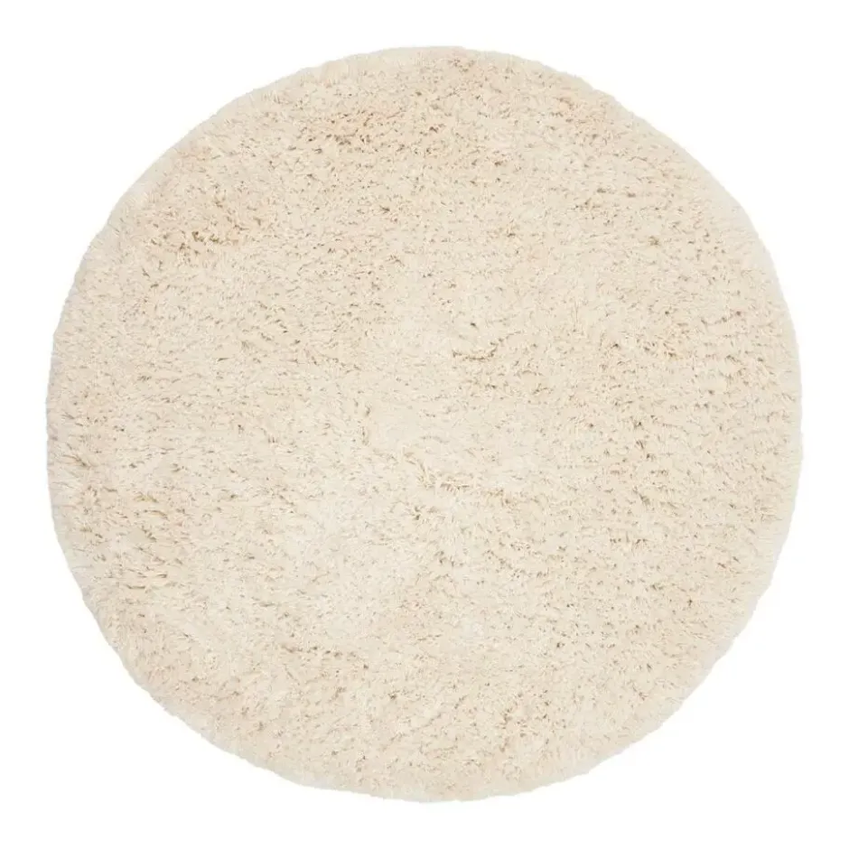 Interieur05 rond hoogpolig vloerkleed polyester Pilo ivoor/wit - 120 x 120 cm