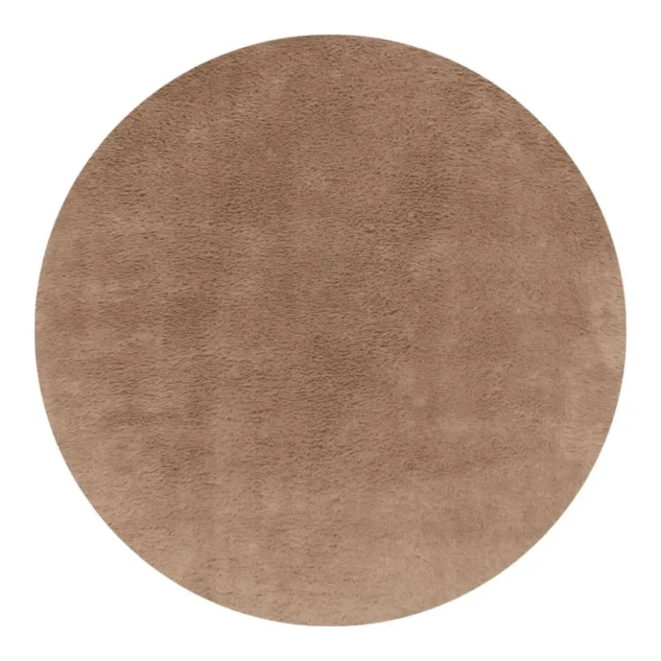 Interieur05 rond hoogpolig vloerkleed Furr bruin - 200 x 200 cm