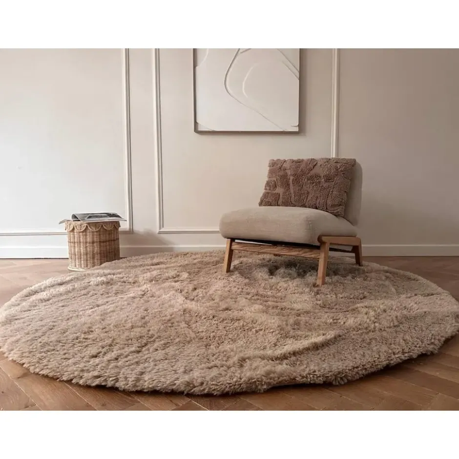 Interieur05 rond hoogpolig vloerkleed Furr bruin - 200 x 200 cm