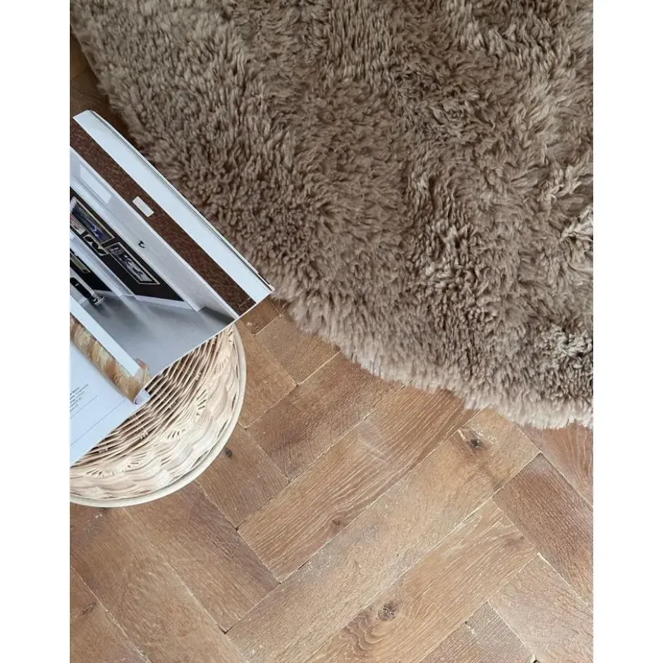 Interieur05 rond hoogpolig vloerkleed Furr bruin - 200 x 200 cm