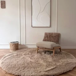 Interieur05 rond hoogpolig vloerkleed Furr bruin - 200 x 200 cm