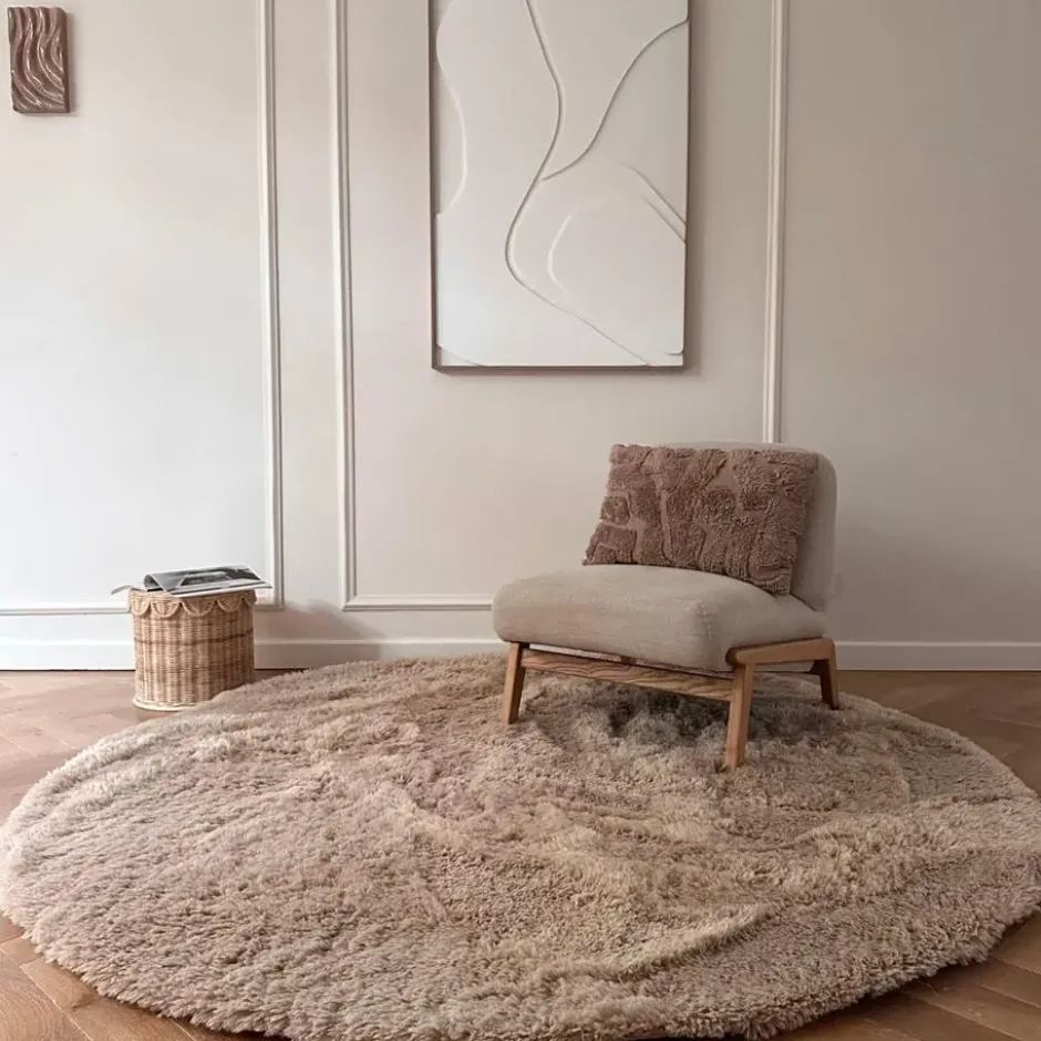 Interieur05 rond hoogpolig vloerkleed Furr bruin - 200 x 200 cm