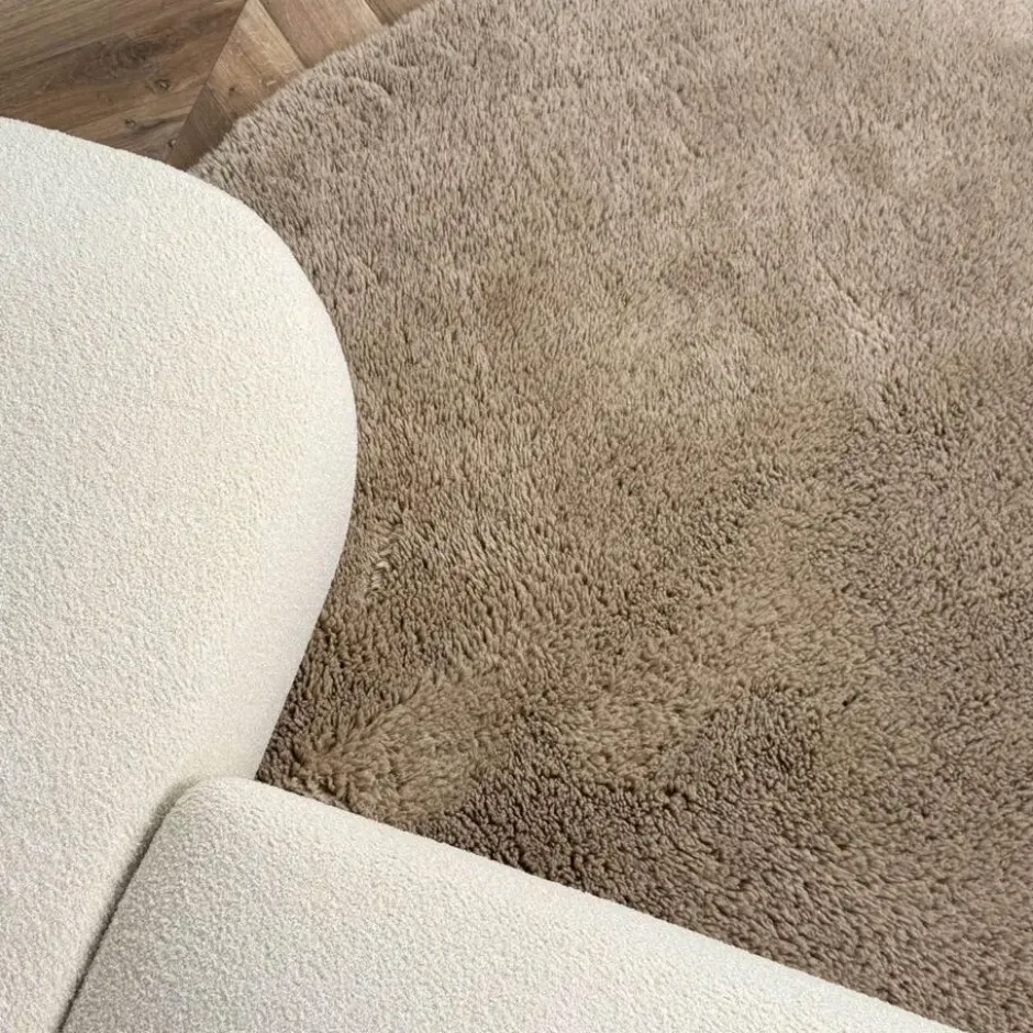 Interieur05 rond hoogpolig vloerkleed Furr bruin - 200 x 200 cm