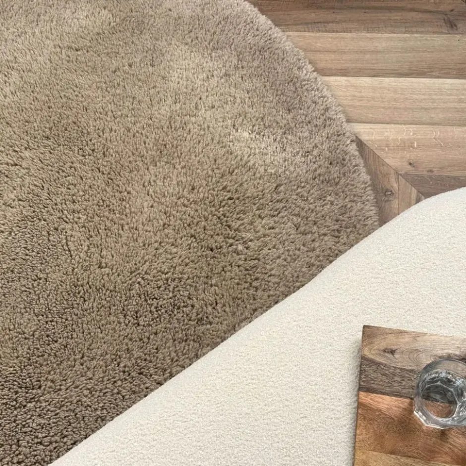Interieur05 rond hoogpolig vloerkleed Furr bruin - 200 x 200 cm