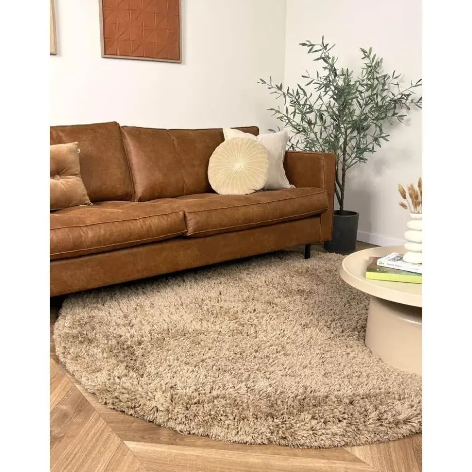 Interieur05 rond hoogpolig vloerkleed polyester Pilo taupe - 340 x 240 cm