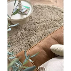 Interieur05 rond hoogpolig vloerkleed polyester Pilo taupe - 340 x 240 cm