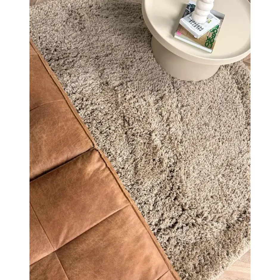 Interieur05 rond hoogpolig vloerkleed polyester Pilo taupe - 340 x 240 cm