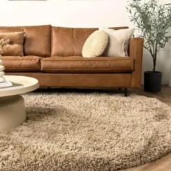 Interieur05 rond hoogpolig vloerkleed polyester Pilo taupe - 340 x 240 cm