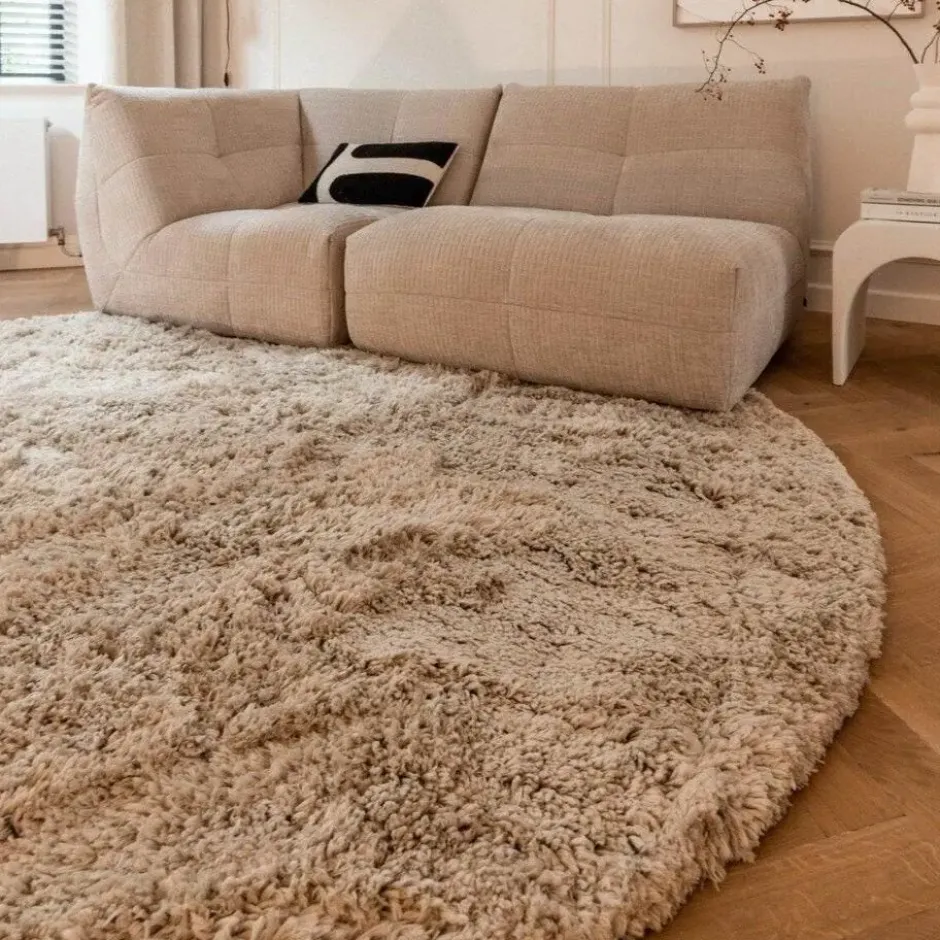 Interieur05 rond Hoogpolig Vloerkleed Polyester Pilo Beige - 120 x 120 cm