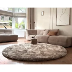 Interieur05 Rond Hoogpolig vloerkleed Odelia Stone - 240 x 240 cm