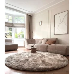 Interieur05 Rond Hoogpolig vloerkleed Odelia Stone - 240 x 240 cm