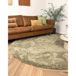 Interieur05 rond hoogpolig vloerkleed polyester Pilo groen - 340 x 240 cm