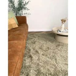 Interieur05 rond hoogpolig vloerkleed polyester Pilo groen - 340 x 240 cm