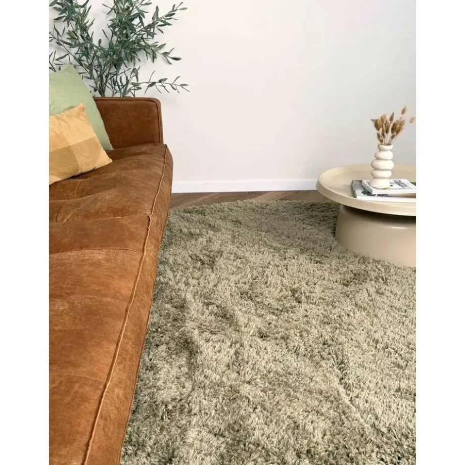 Interieur05 rond hoogpolig vloerkleed polyester Pilo groen - 340 x 240 cm