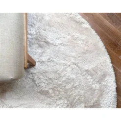 Interieur05 Rond Hoogpolig vloerkleed Odelia beige/wit - 240 x 240 cm