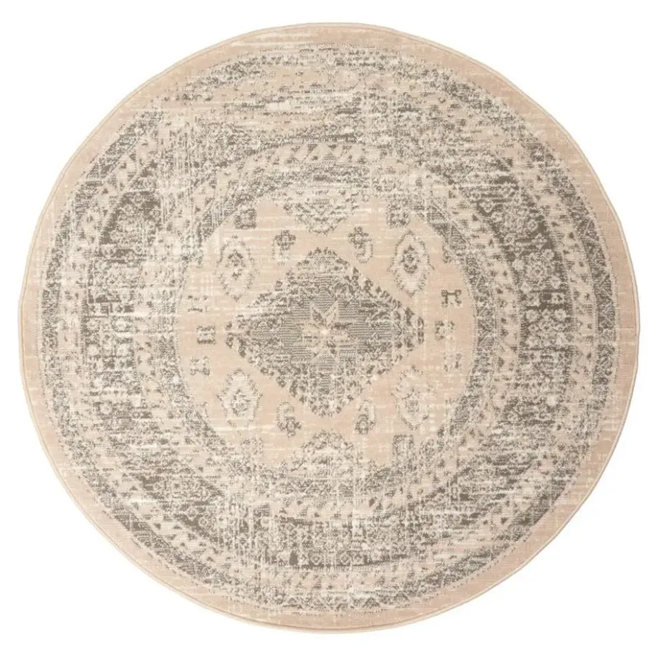 Interieur05 rond vintage Aila vloerkleed zand/beige - 120 x 120 cm