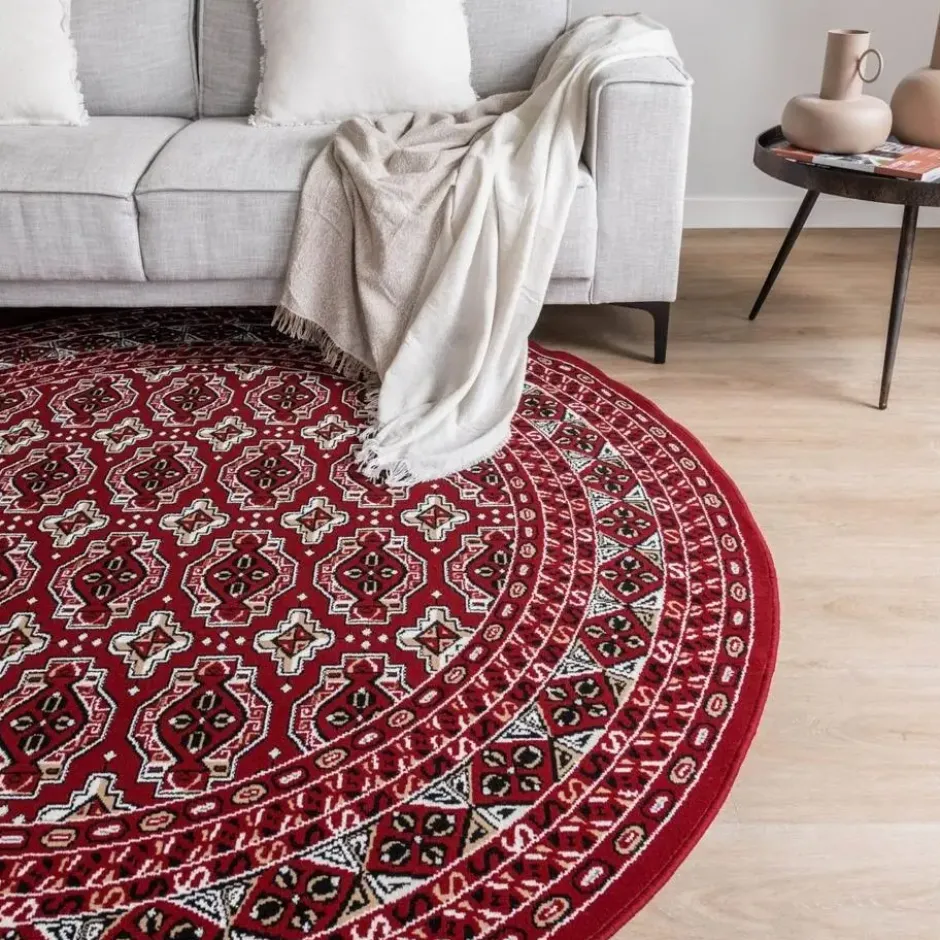 Interieur05 rond vintage vloerkleed Marad rood - 100 x 100 cm