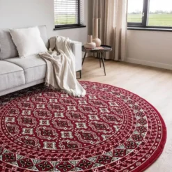 Interieur05 rond vintage vloerkleed Marad rood - 100 x 100 cm