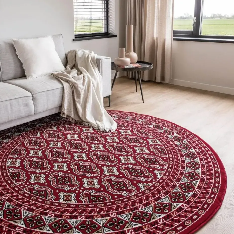 Interieur05 rond vintage vloerkleed Marad rood - 100 x 100 cm