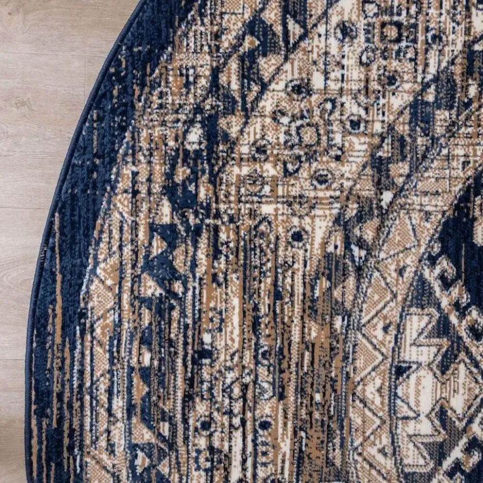 Interieur05 rond vintage vloerkleed Aila blauw - 160 x 160 cm