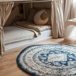 Interieur05 rond vintage vloerkleed Aila blauw - 160 x 160 cm
