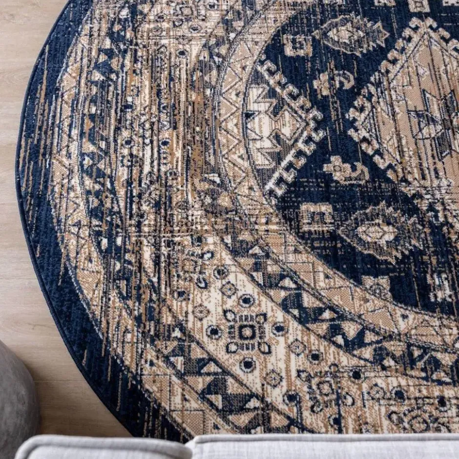 Interieur05 rond vintage vloerkleed Aila blauw - 160 x 160 cm