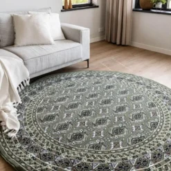 Interieur05 rond vintage vloerkleed Marad groen - 235 x 235 cm