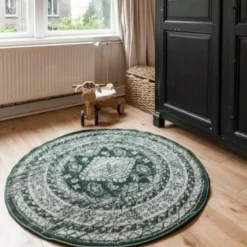 Interieur05 rond vintage vloerkleed Aila groen - 160 x 160 cm