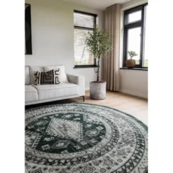 Interieur05 rond vintage vloerkleed Aila groen - 160 x 160 cm
