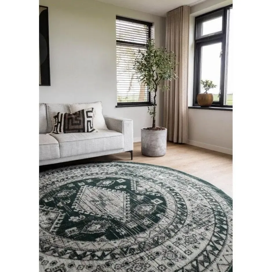 Interieur05 rond vintage vloerkleed Aila groen - 160 x 160 cm