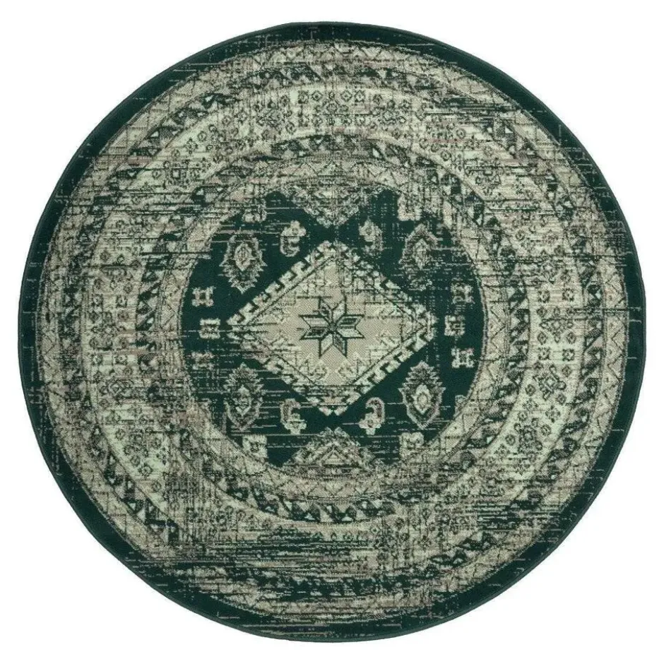 Interieur05 rond vintage vloerkleed Aila groen - 160 x 160 cm