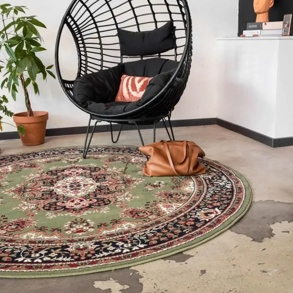 Interieur05 rond vintage vloerkleed Aila rood/oranje - 240 x 240 cm