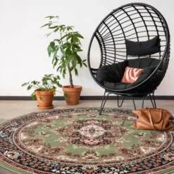 Interieur05 rond vintage vloerkleed Aila rood/oranje - 240 x 240 cm