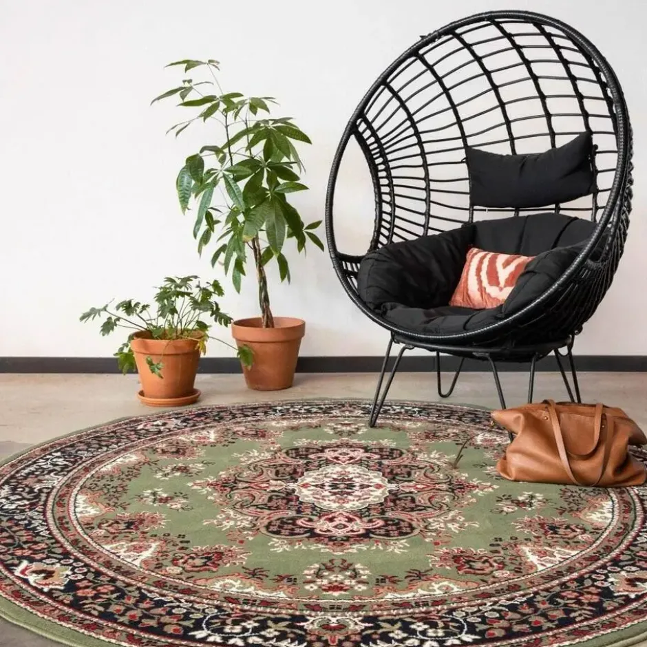 Interieur05 rond vintage vloerkleed Aila rood/oranje - 240 x 240 cm